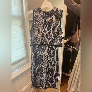 French Connection sapphire, black, white print dress